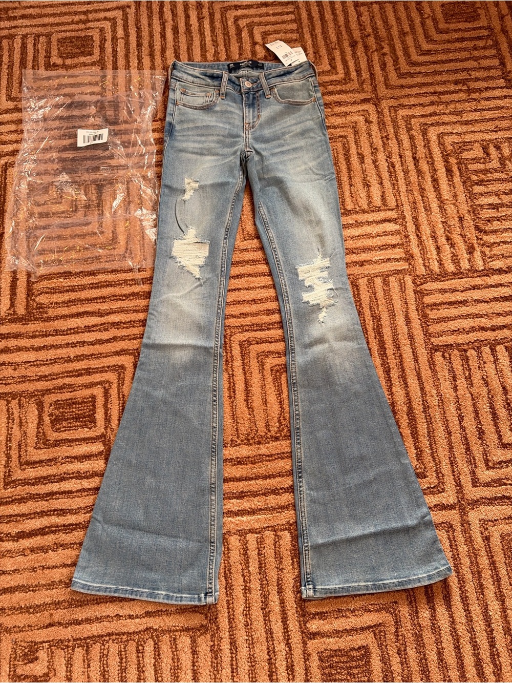 Hollister Light Blue Distressed Low Rise  Flare Jeans - Women's 00L W23 x L33